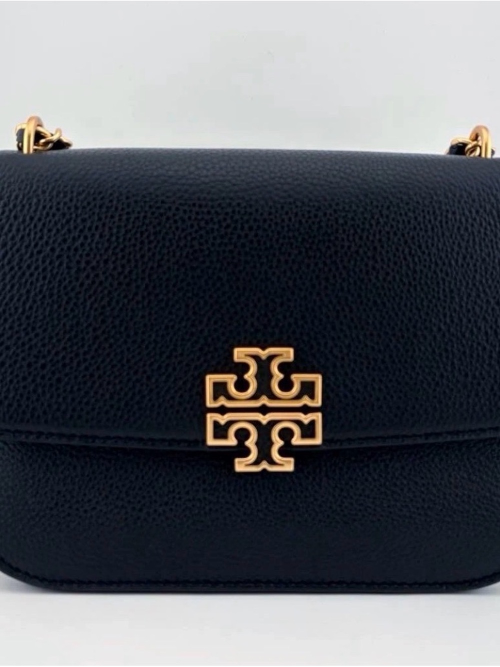 Tory Burch Black Pebbled Leather Crossbody with Gold Logo New tags